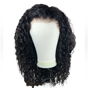 Natural Black Human Hair Water Wave Pre Cut Lace Front Glueless 24 Inch Wig
